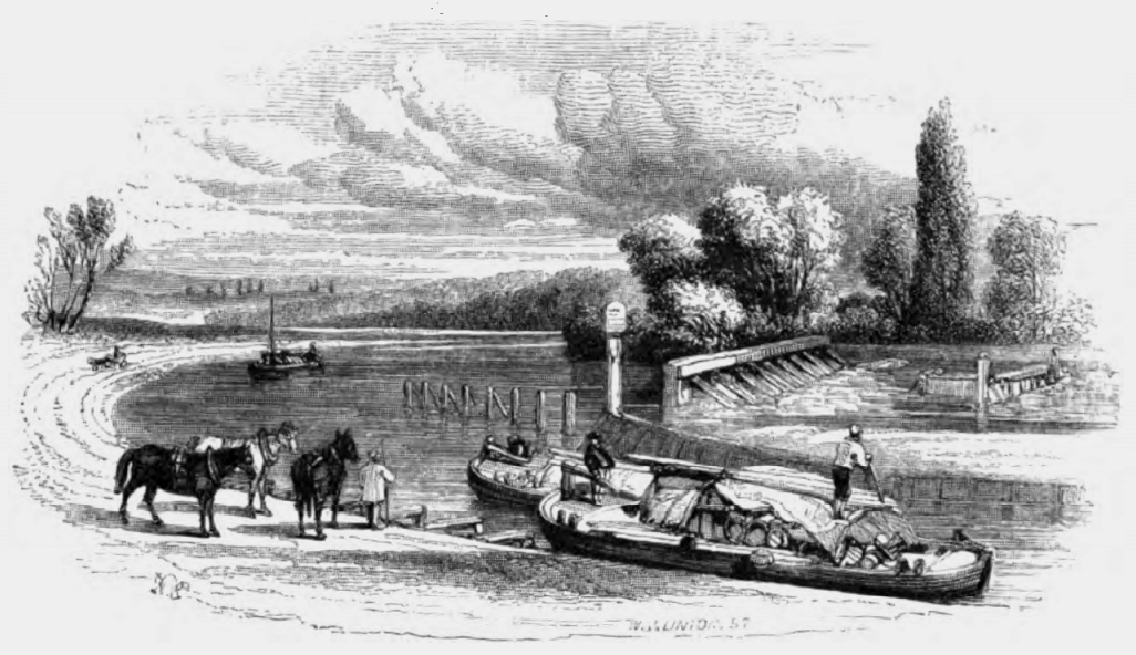 Teddington Weir, Picturesque Thames,Murray,1845